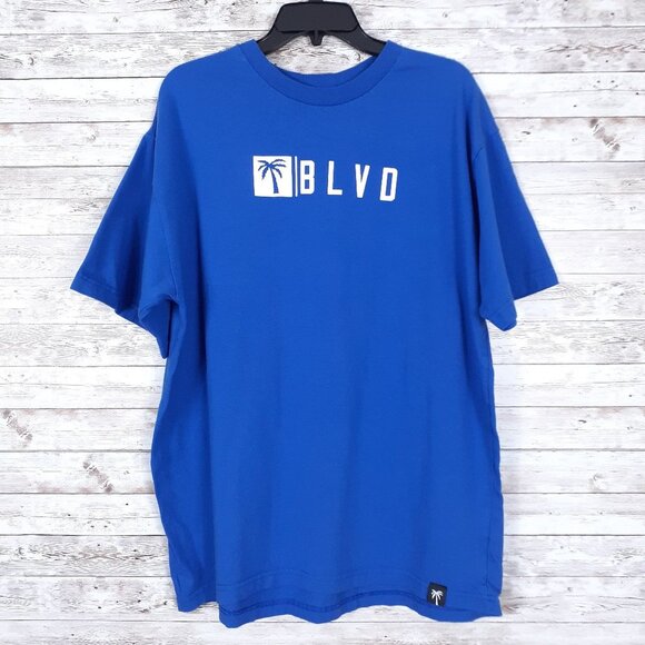 Blvd Supply Mens Shirt XL Tee Blue Palm Tree 122A - Picture 1 of 4